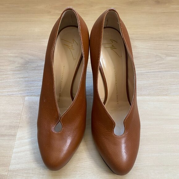 Giuseppe Zanotti Women's Brown Leather Wooden Heel Pumps Size 9/9.5 Italy - Picture 2 of 10